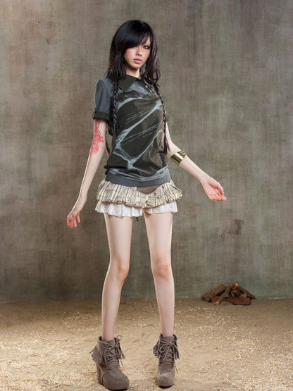 Lapel Short Sleeve Backless t-shirt【s0000012646】