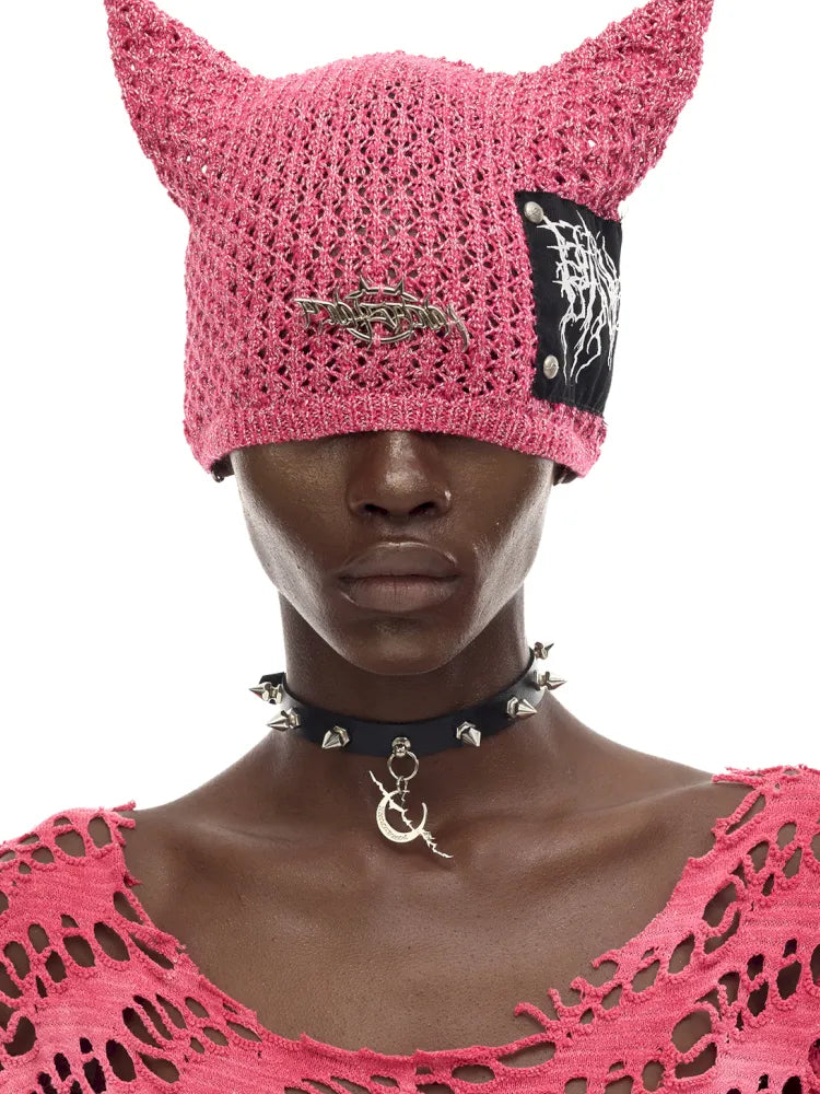 Cat-Eared Concept Little Devil Hole-Pattern Beanie【s0000014010】