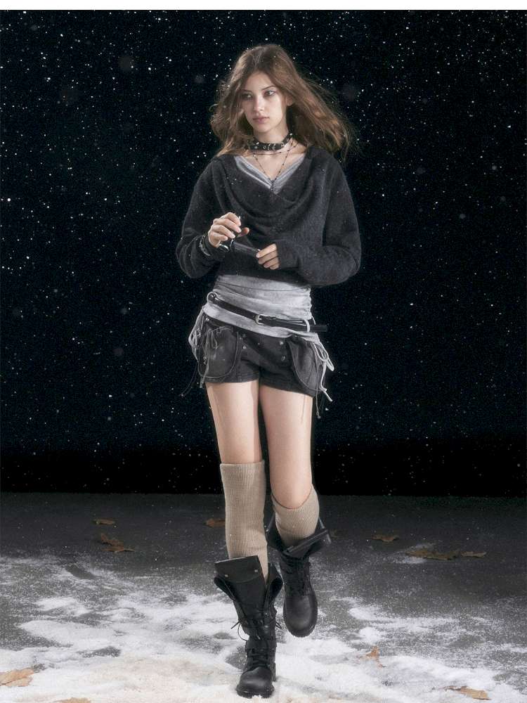 Striped Distressed Hooded Top【s0000014674】