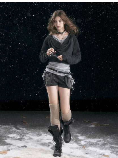 Striped Distressed Hooded Top【s0000014674】