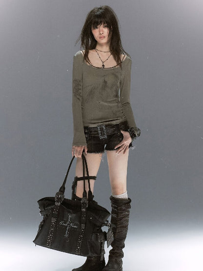 Dark Leather Cross Graffiti Bag【s0000018107】