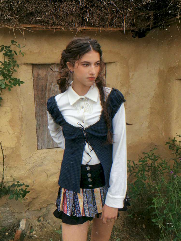 Blue Plaid Polka Dot Long Shirt【s0000014902】