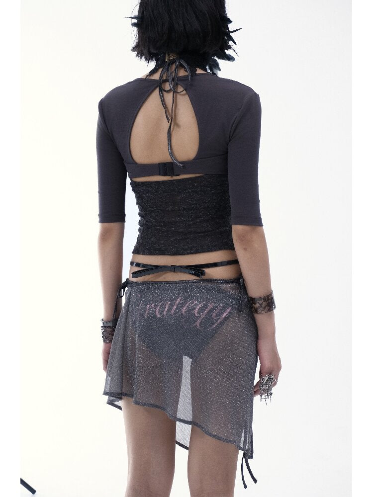 Patchwork Lace Leather Button Top【s0000018478】
