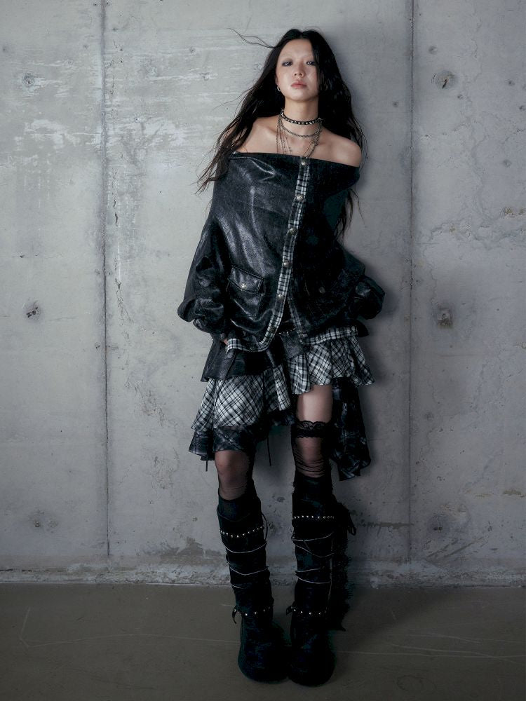 Back leather long sleeve sweater jacket【s0000013477】