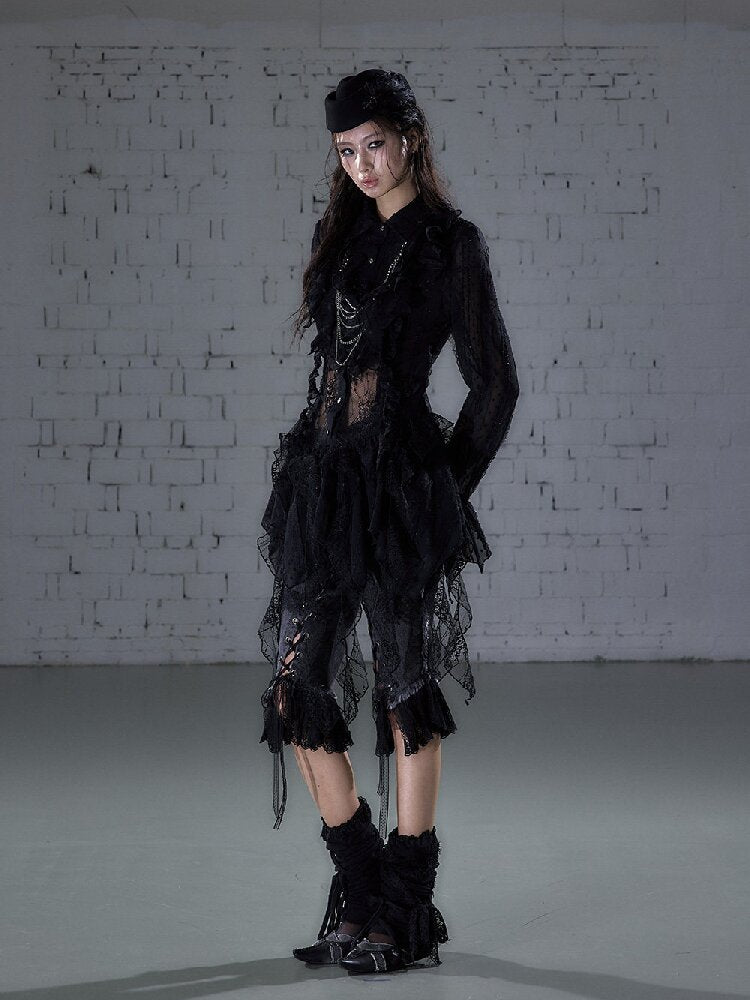 Openwork Lace Irregular Shirt Dress【s0000015941】