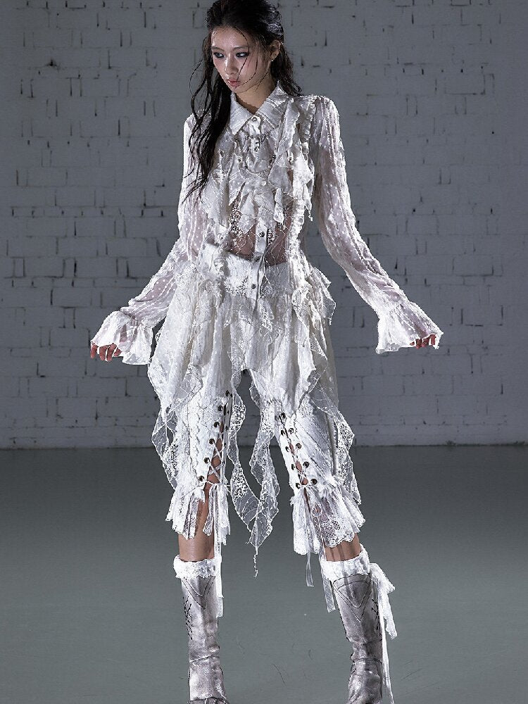 Raw Edge Lace Skinny Denim Pants【s0000016202】