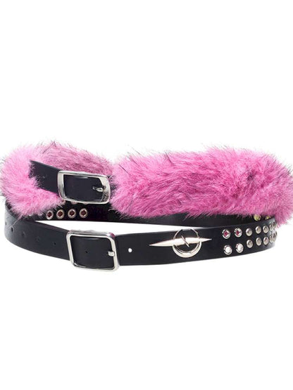 Black Metal Rock Rivet Wool Belt【s0000015131】