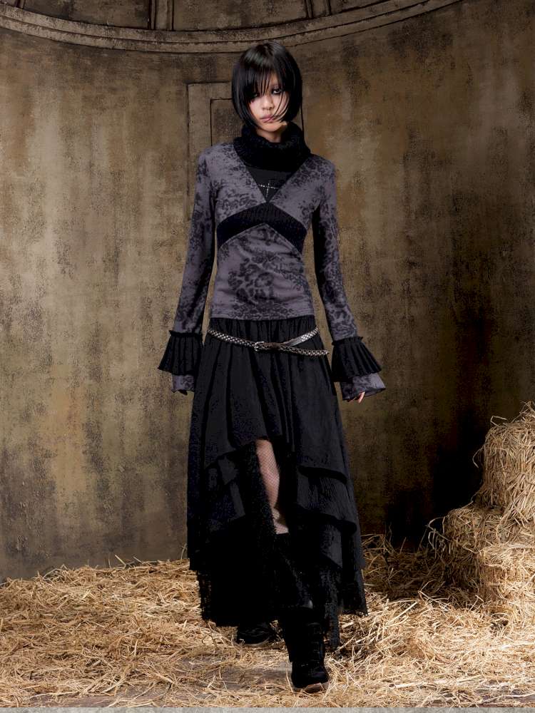 Contrast Slim Knit Long Sleeve Tee【s0000015083】