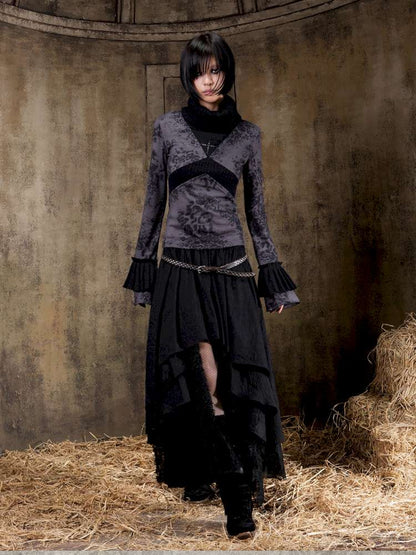 Contrast Slim Knit Long Sleeve Tee【s0000015083】