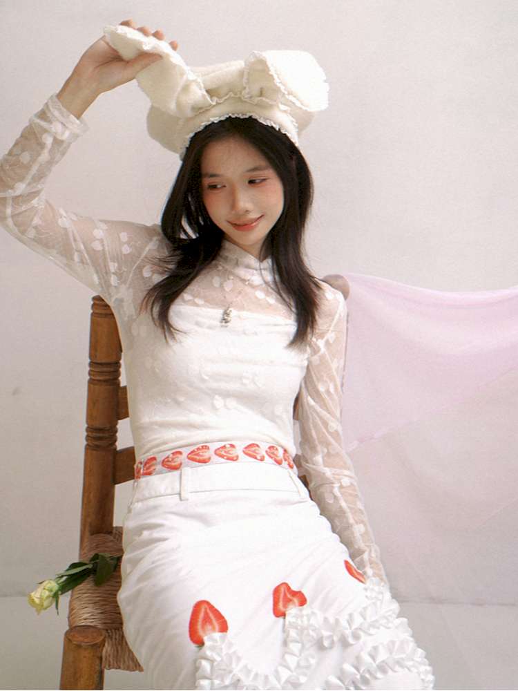 Cream Strawberry Cake Print Pencil Skirt【s0000014531】