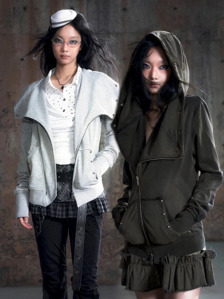 Oversized Collar Long-Sleeve Hoodie Jacket【s0000013967】