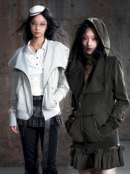 Oversized Collar Long-Sleeve Hoodie Jacket【s0000013967】