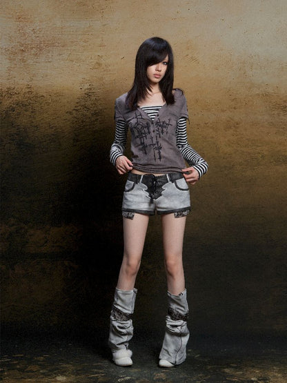 낮은 허리 반바지 2 개 레깅스 [S000011805]