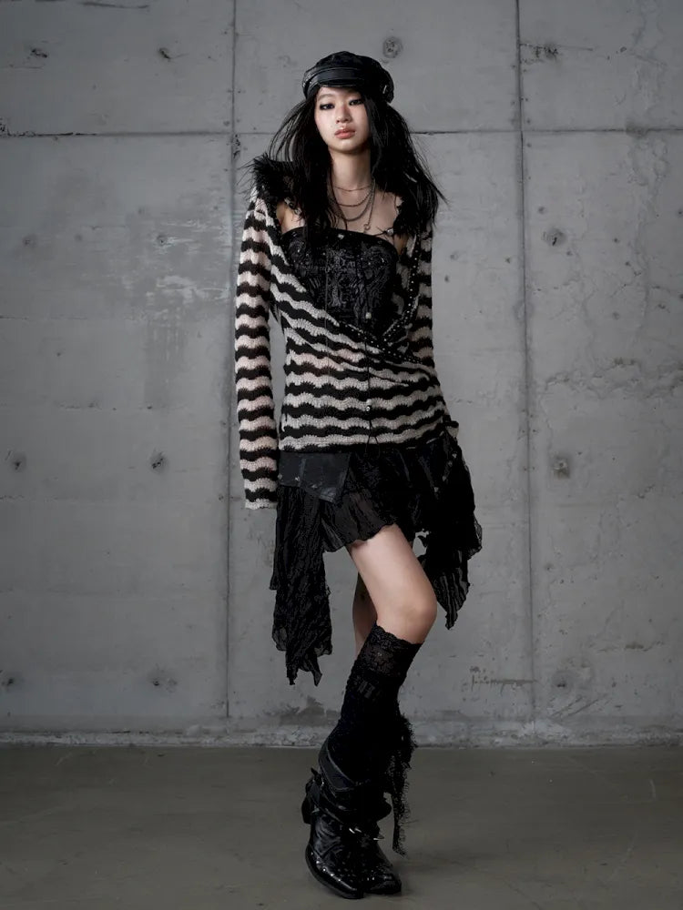 Two-Piece Set Striped Knit Top【s0000013953】