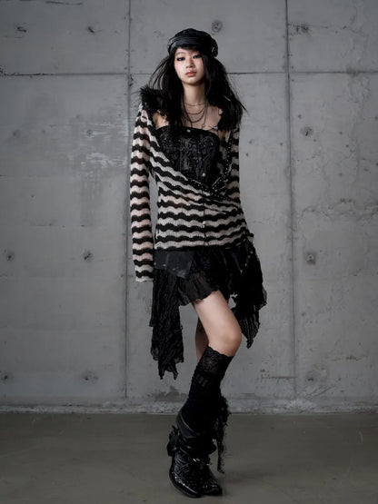 Two-Piece Set Striped Knit Top【s0000013953】