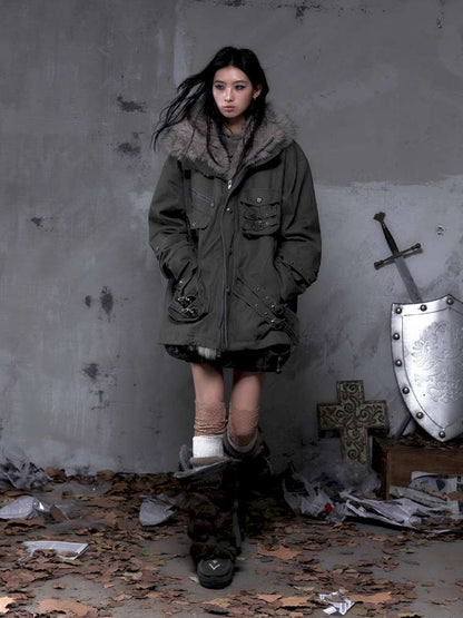 Mid-Length Fleece-Lined Cotton Jacket【s0000014475】