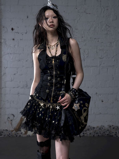 Slimming faux two-piece vest halter top【s0000012798】