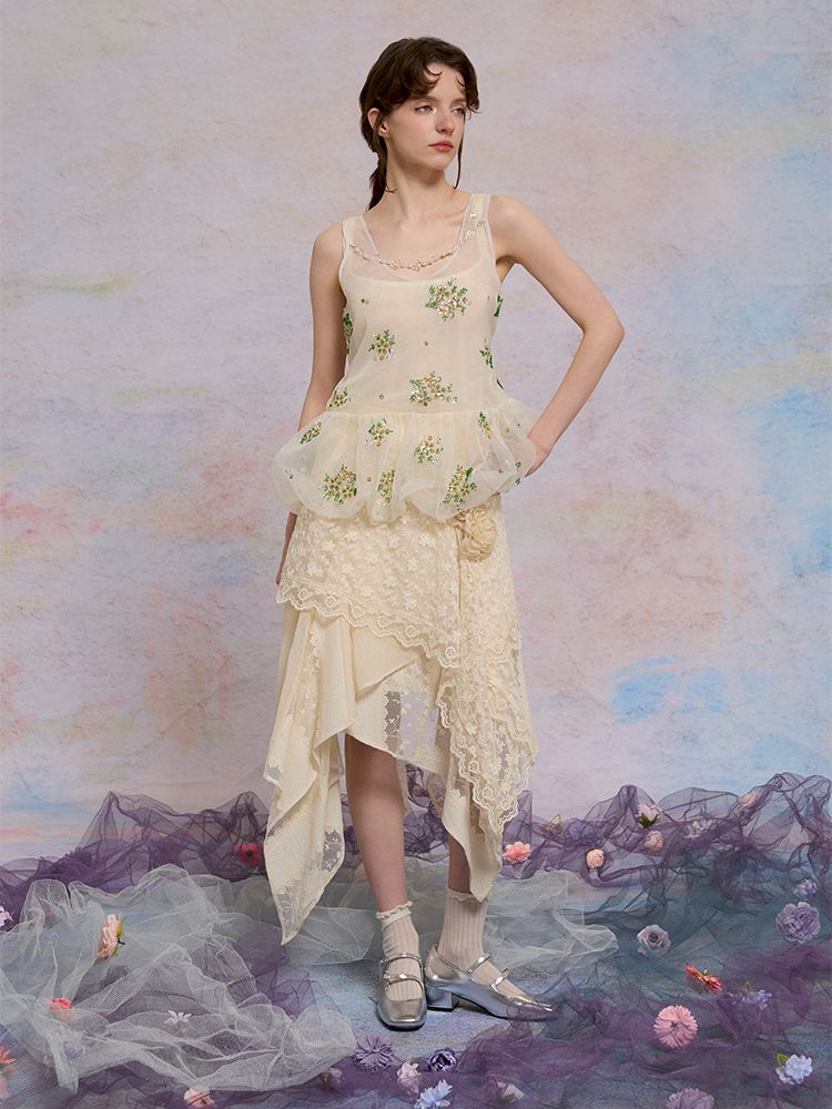 Retro embroidery mesh cloud undershirt【s0000013596】