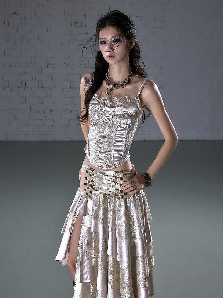 Lace Satin Fake Two Corset【s0000015936】