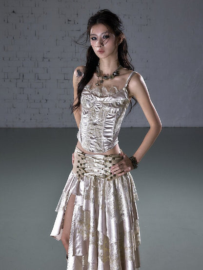 Lace Satin Fake Two Corset【s0000015936】