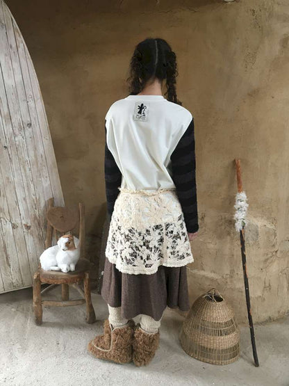 Striped Patchwork Pony Print T-Shirt【s0000014899】