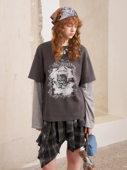 Oversized Faux Two-Piece Long-Sleeve T-Shirt【s0000014047】