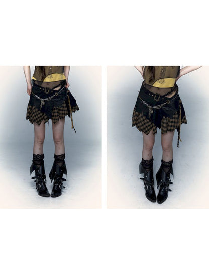 PUNK DARK ROCK STREET IRREGULAR SPLICING HALTER SKIRT [S0000009001]