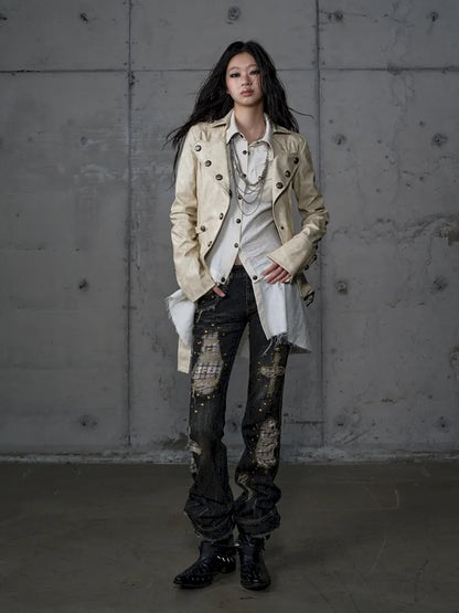 Distressed Straight-Leg Slim-Fit Jeans【s0000013946】