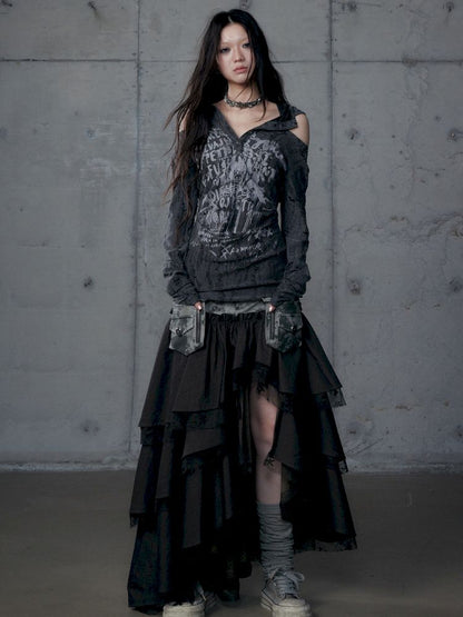 Backless Hooded Long Sleeve Bottom Top【s0000013469】