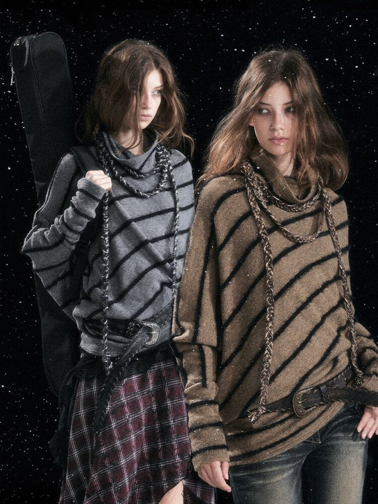 Twill Stripe Braided Wool Sweater【s0000015553】