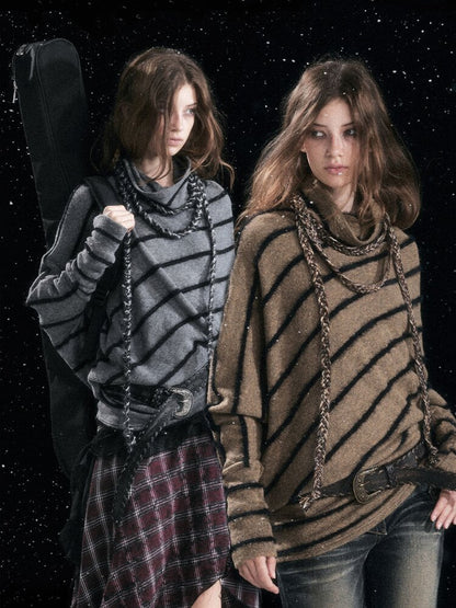 Twill Stripe Braided Wool Sweater【s0000015553】