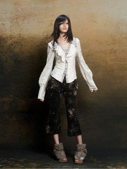 Ruffle Double Layer Collar Slim Shirt【s0000011814】