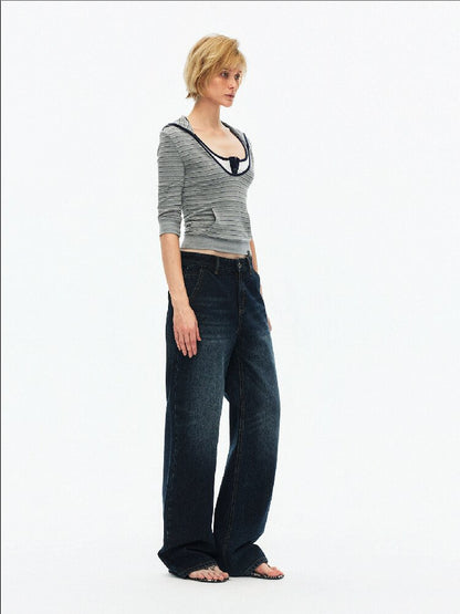 Cotton Lace Up Asymmetrical Jeans【s0000015925】