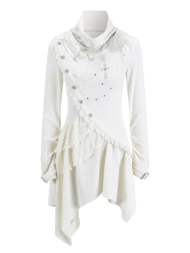 Asymmetric Collar Long-Sleeve Dress【s0000013960】