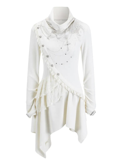 Asymmetric Collar Long-Sleeve Dress【s0000013960】