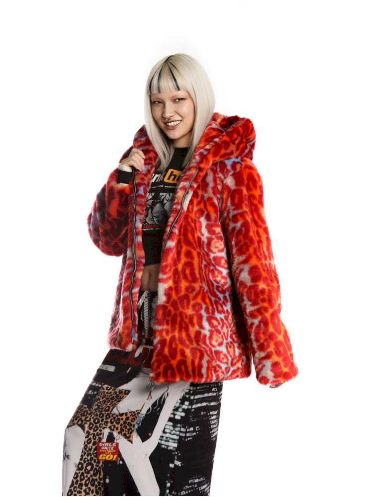 Y2K Leopard Print Cool Fur Hooded Jacket【s0000014911】