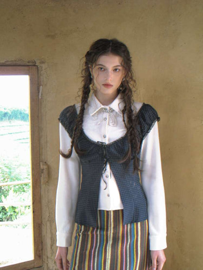 Blue Plaid Polka Dot Long Shirt【s0000014902】