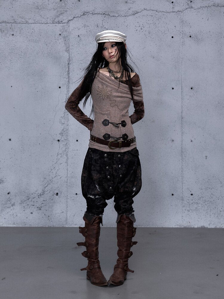 Washed Ripped Denim Harem Pants【s0000015549】