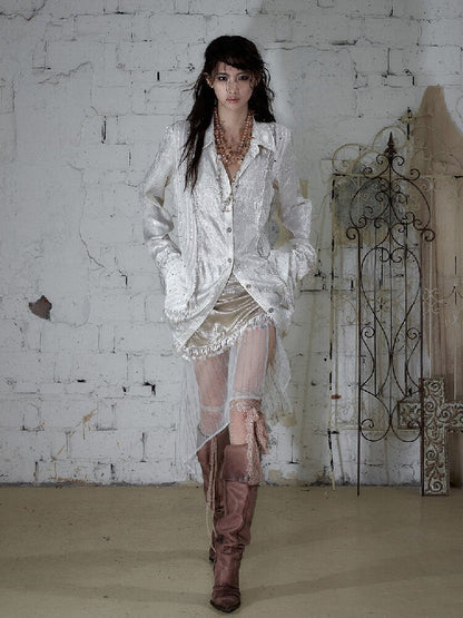 Baroque Chain Satin Long Shirt【s0000017240】