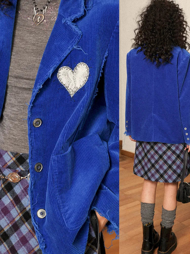 Retro British-Style Corduroy Embroidered Blazer【s0000013998】