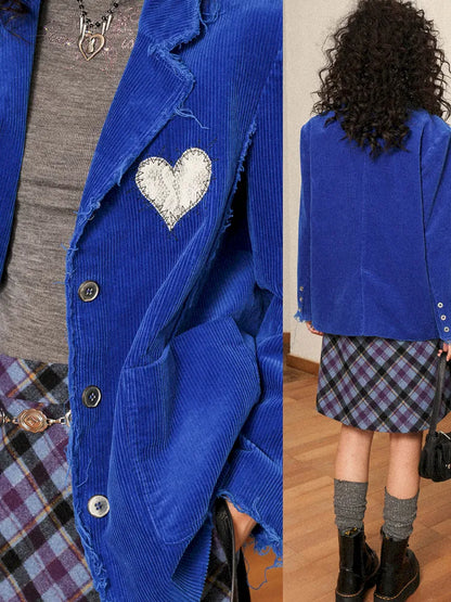 Retro British-Style Corduroy Embroidered Blazer【s0000013998】