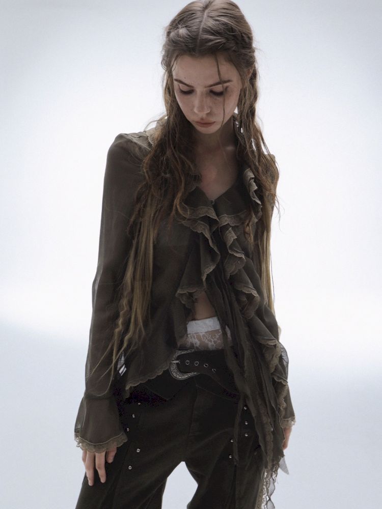 Original Textured Sheer Chiffon Blouse【s0000013908】