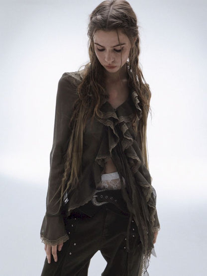 Original Textured Sheer Chiffon Blouse【s0000013908】