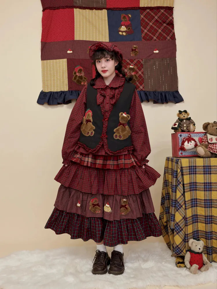 Cotton-trimmed plaid vest【s0000014171】