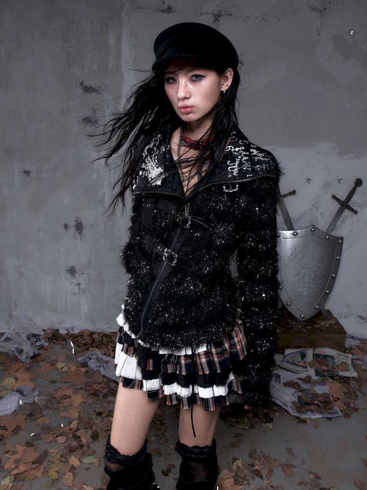 Leather Print Collared Coat【s0000014468】