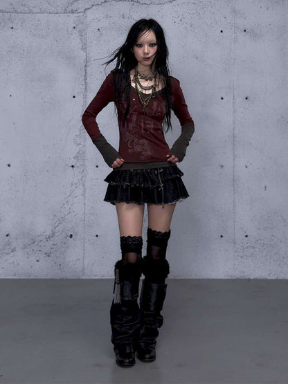 Retro Punk V-Neck Stretch T-Shirt【s0000014928】