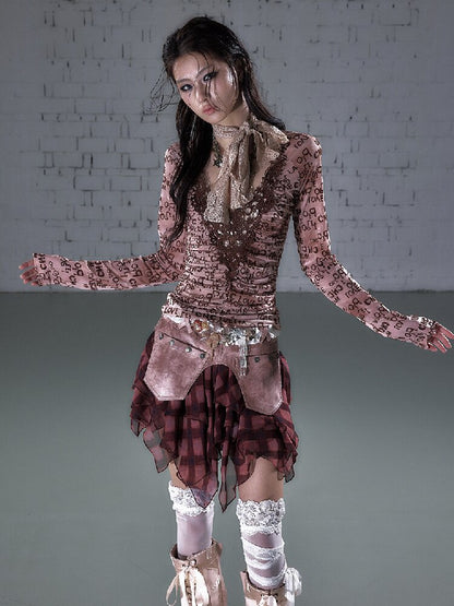 Crochet Flocked Lace Slim Shirt【s0000015934】