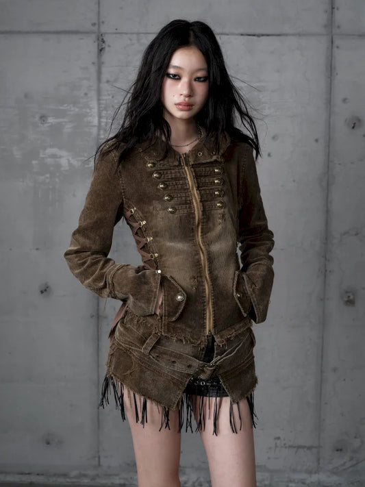 Corduroy Detachable Slim-Fit Hooded Jacket【s0000013952】