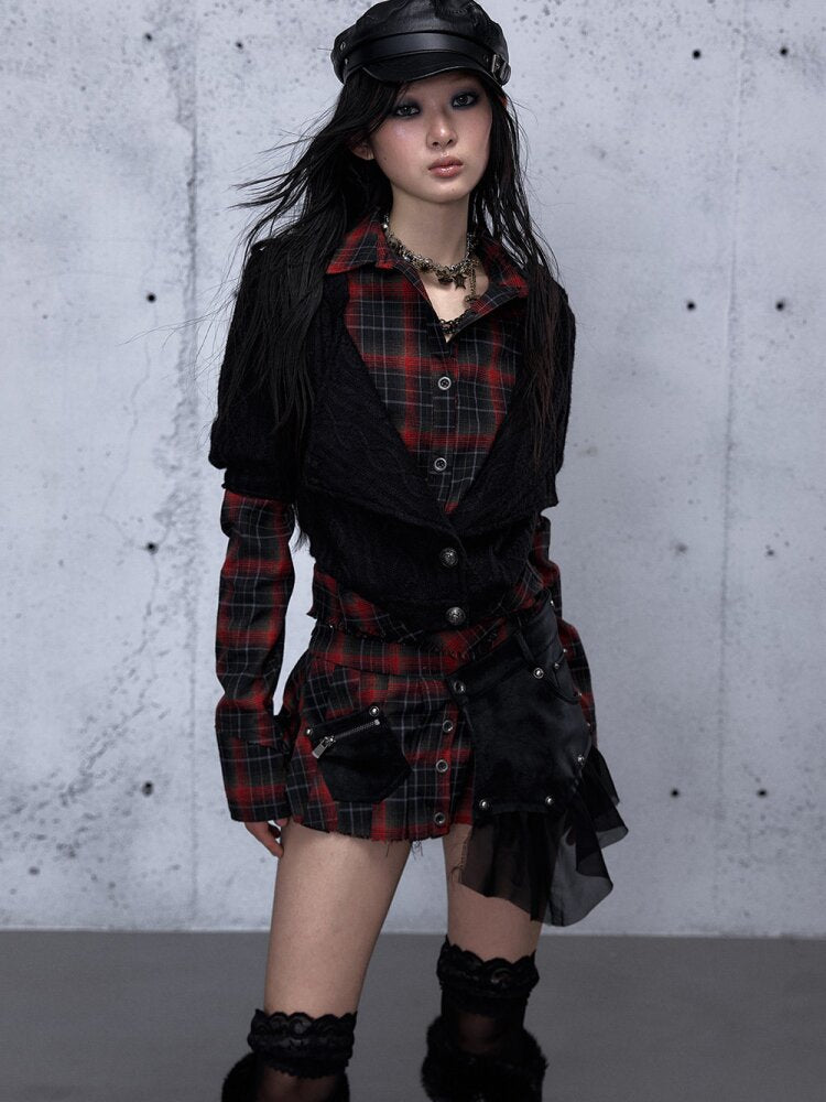 Check Knit Fake Two Piece Shirt【s0000015547】