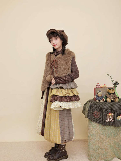 Vintage Girl Wool Plush Chef Bear Vest【s0000014845】